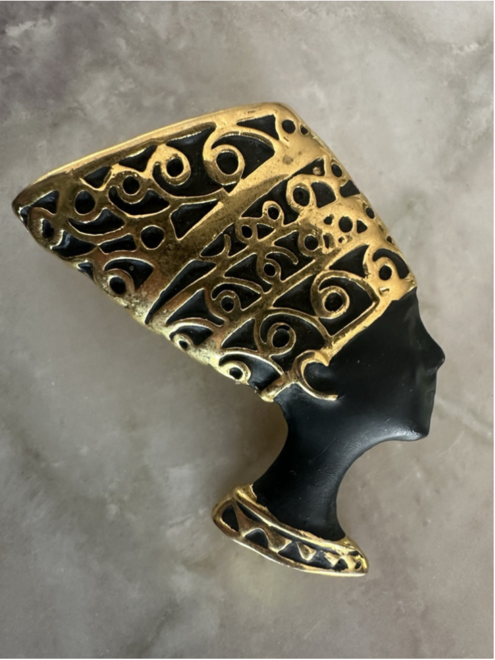 Gold Black Nefertiti Queen of the Nile Cut Out Brooch Pin Exotic Egyptian Beauty